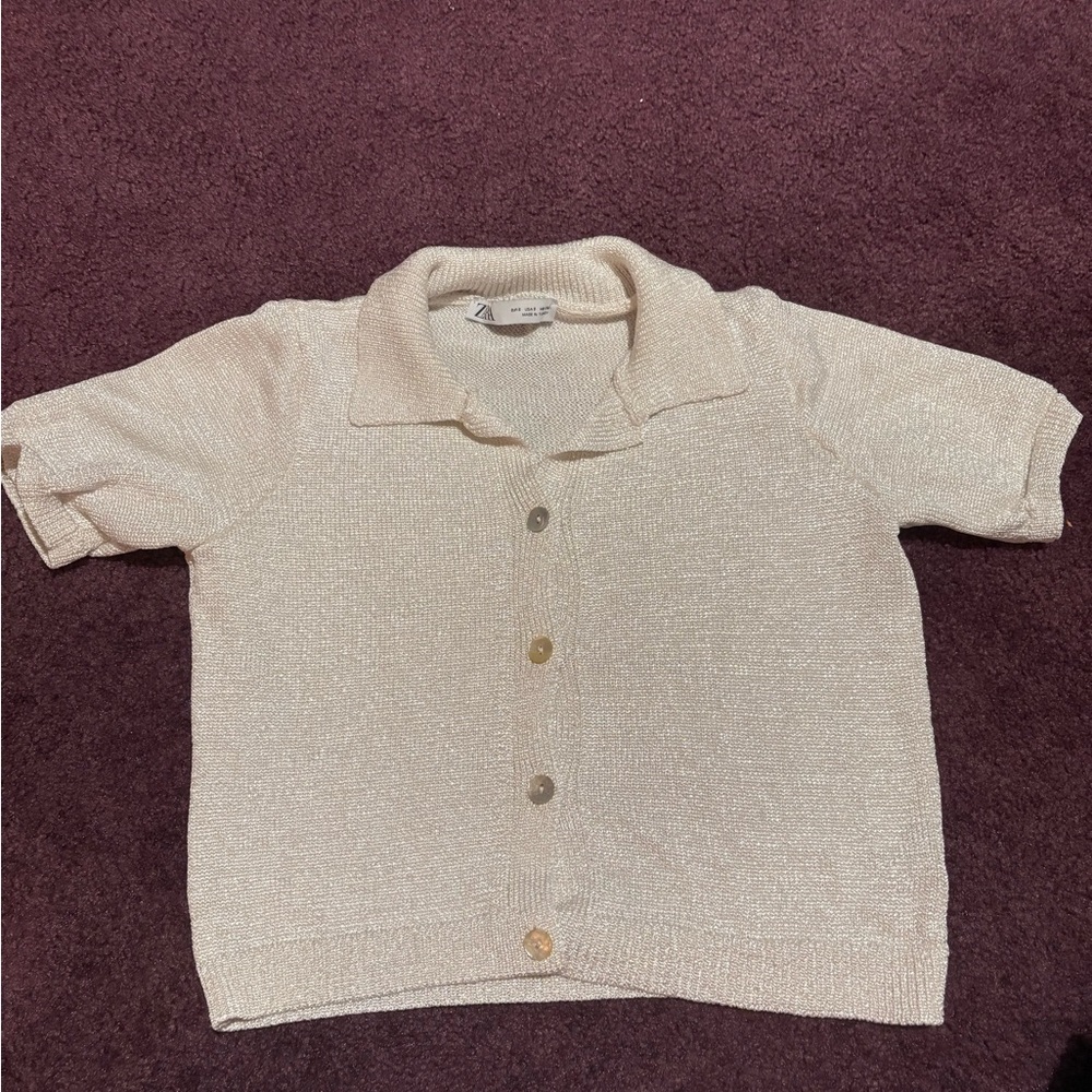 Zara Cream Short Sleeve Crop Top